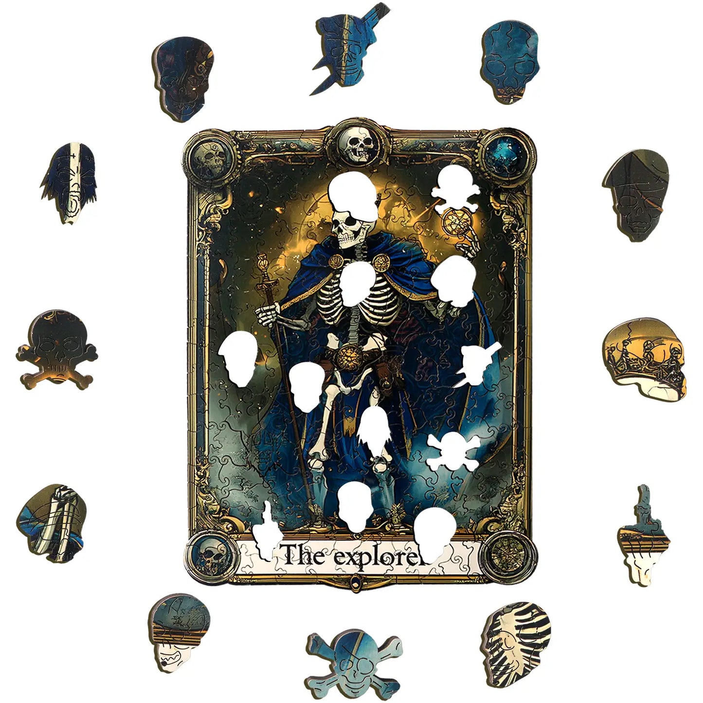 The benlarkytoys Wooden Puzzles for Adults—200 uniquely irregular Skull Explorer Tarot-shaped pieces—blend adventure and craftsmanship, with pirate and animal icons. A creative gift for teens and adults.