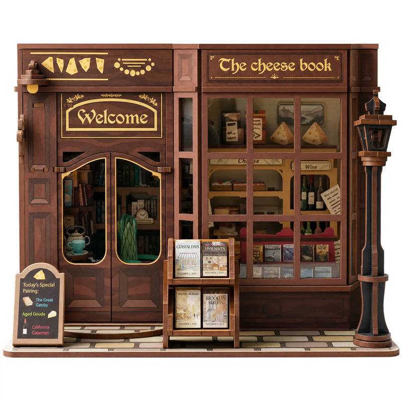 Cheese Bookstore wooden model on a white background