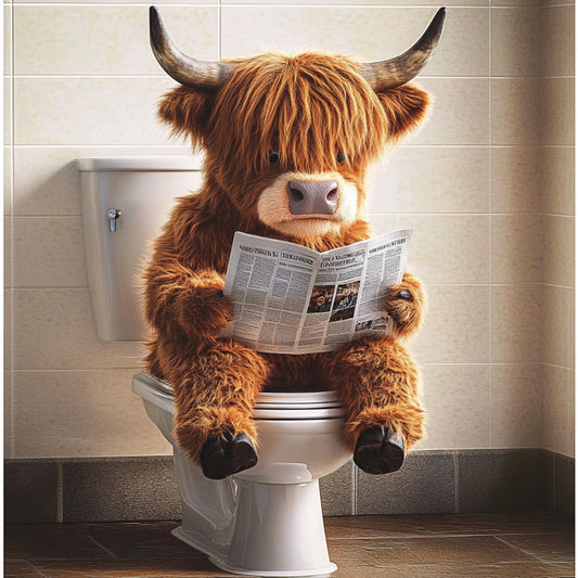Funny Highland Cow Wooden Jigsaw Puzzles | Reading Newspaper on Toilet | Animals Family Activity Games