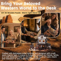 Three people smile while exchanging the benlarkytoys Western Sheriff’s Office 3D Wooden Puzzle – a DIY Book Nook Kit with LED Light. Displayed completed, its warm interior glow creates a cozy and rustic frontier town miniature, making it a charming decorative piece for any home or office.